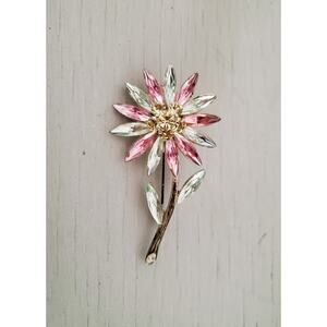 Vintage Pastel Rhinestone Daisy Brooch Pin